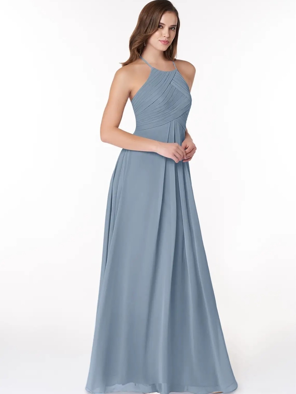 Azazie Dusty Blue Halter Chiffon Maxi Dress